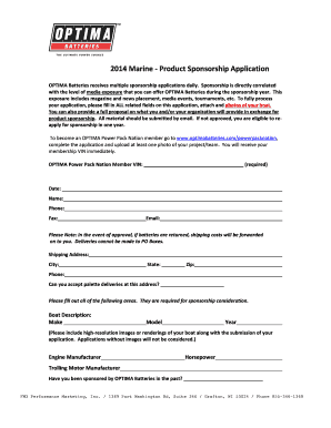 OPTIMA Batteries Marine Product Sponsorship Application