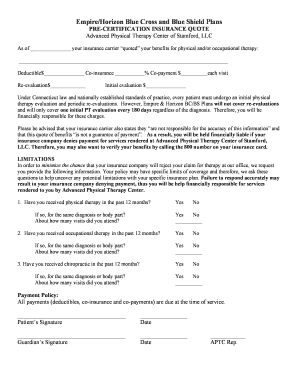 Pre-Certification Insurance Quote for Physical Therapy