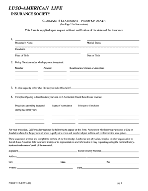 Luso-American Life Insurance Society Claimant’s Statement