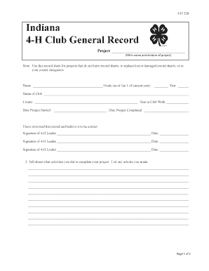 4-H Club General Record Form