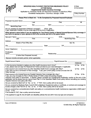 Aflac Specified Health Event Insurance Application