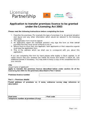 Premises Licence Transfer Application