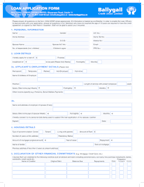 Ballygall Credit Union Loan Application Form