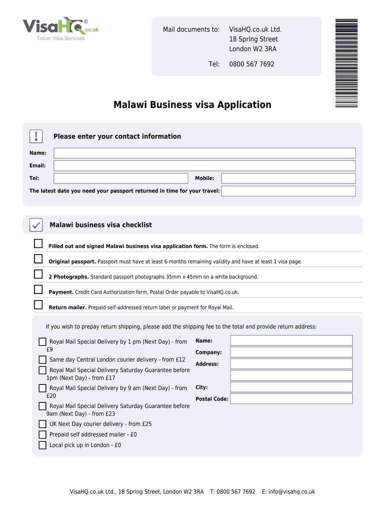 Fillable Online Malawi Visahq Co Malawi Visa Application For Citizens Of Mongolia Malawi Visa