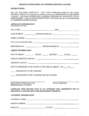 Request for Hearing or Modified Driver's License