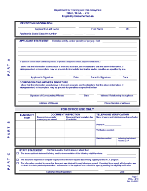 W.I.A. – 210 Eligibility Documentation