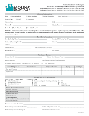 Behavioral Health Outpatient Treatment Request Form
