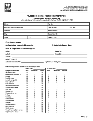 Outpatient Mental Health Treatment Plan