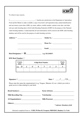 Ireland Cattle Breeding Data Consent Form