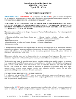 Home Inspection Pre-Inspection Agreement