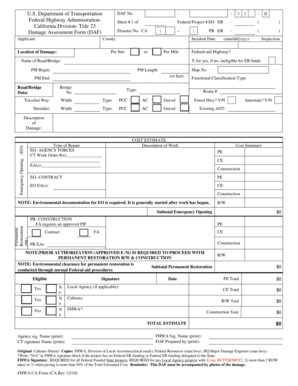 Federal Highway Administration Damage Assessment Form