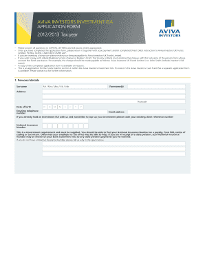 Aviva Investors Investment ISA Application Form