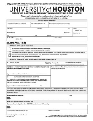 Texas Bacterial Meningitis Immunization Compliance Form