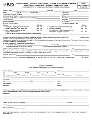 Henrico County Middle School Student Participation Form