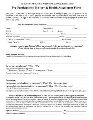 South Carolina Pre-Participation Health Assessment Form