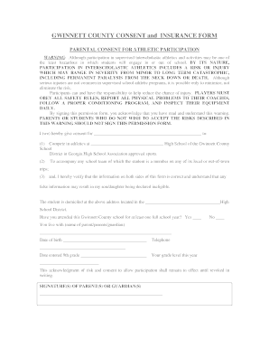 Gwinnett County Athletic Participation Consent and Insurance Form