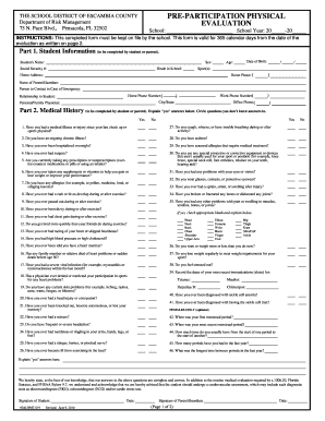 Escambia County Pre-Participation Physical Form