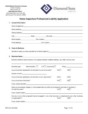 Home Inspectors Professional Liability Application