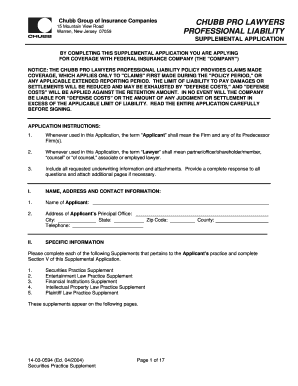 Chubb Pro Lawyers Professional Liability Supplemental Application