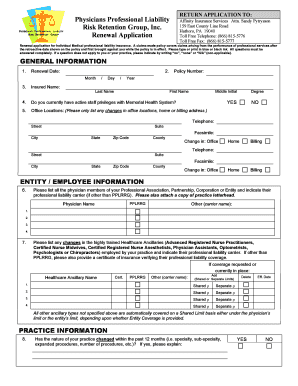 Physicians Professional Liability Insurance Renewal Application