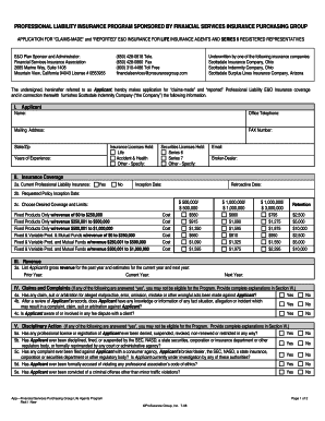 Professional Liability Insurance Application for Life Agents