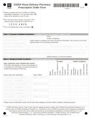 CIGNA Home Delivery Pharmacy Prescription Order Form