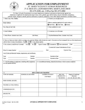 St. Mary's County Employment Application