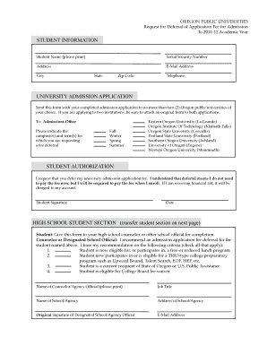 Oregon Public Universities Application Fee Deferral Form