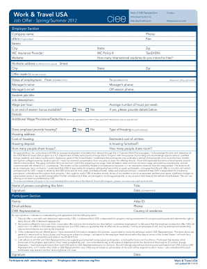 Work & Travel USA Job Offer Form
