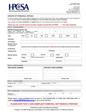 HPCSA Annual Fees and Contact Details Update Form