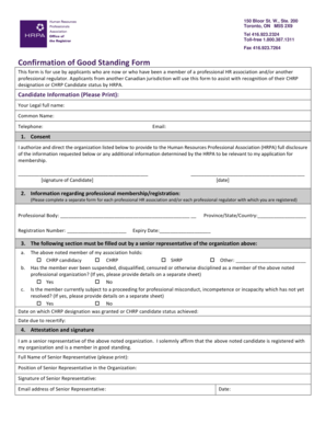 Confirmation of Good Standing Form
