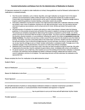 Parental Authorization and Release Form for Medication Administration