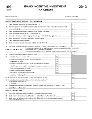 Idaho Form 69 Incentive Investment Tax Credit