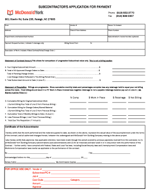 Subcontractor's Application for Payment