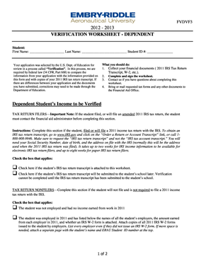 Verification Worksheet - Dependent