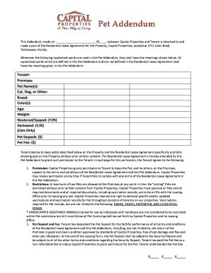 Pet Addendum to Residential Lease Agreement