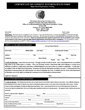 New Jersey High School Equivalency Consent Form