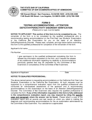 California Bar Exam AD/HD Accommodation Form