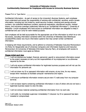 University of Nebraska-Lincoln Confidentiality Statement