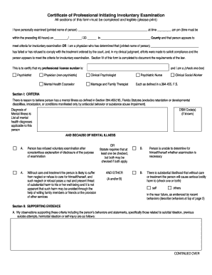 Florida Certificate of Professional Initiating Involuntary Examination