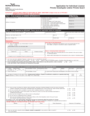 Application for Individual License - Private Investigator and/or Private Guard