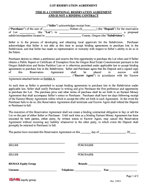 Lot Reservation Agreement