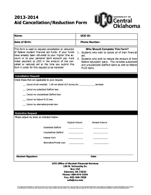 Aid Cancellation/Reduction Form