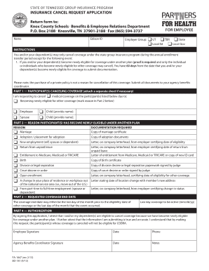 Tennessee Group Insurance Cancel Request Application