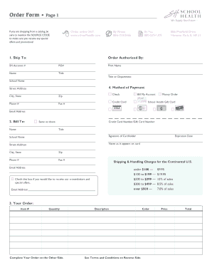 School Health Order Form