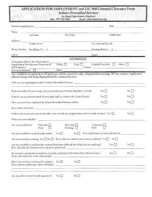 Solano Diversified Services Employment Application