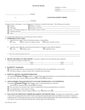 Maine Case Management Order