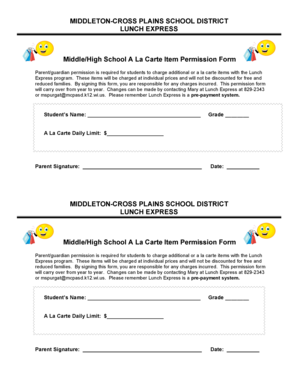 Middle/High School A La Carte Item Permission Form