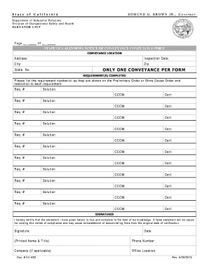 California Elevator Compliance Form