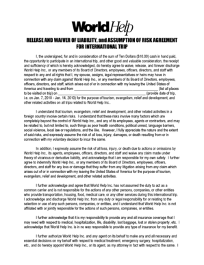 Release and Waiver of Liability for International Trip